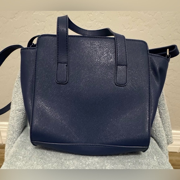 Nine West women’s blue, white and camel tan color block square satchel. - Picture 6 of 7